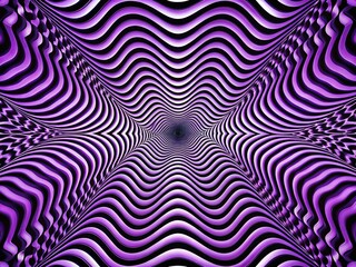 Abstract Purple Black Op Art Waves Symmetrical Optical Illusion Minimalist Design White Background Stock Photo