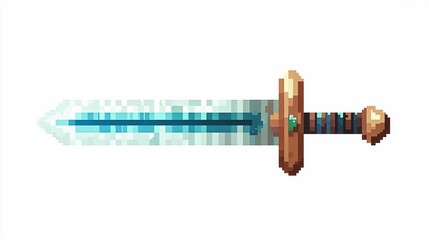 Fototapeta premium Pixel art of a fantasy ice sword with wooden hilt and blue blade.