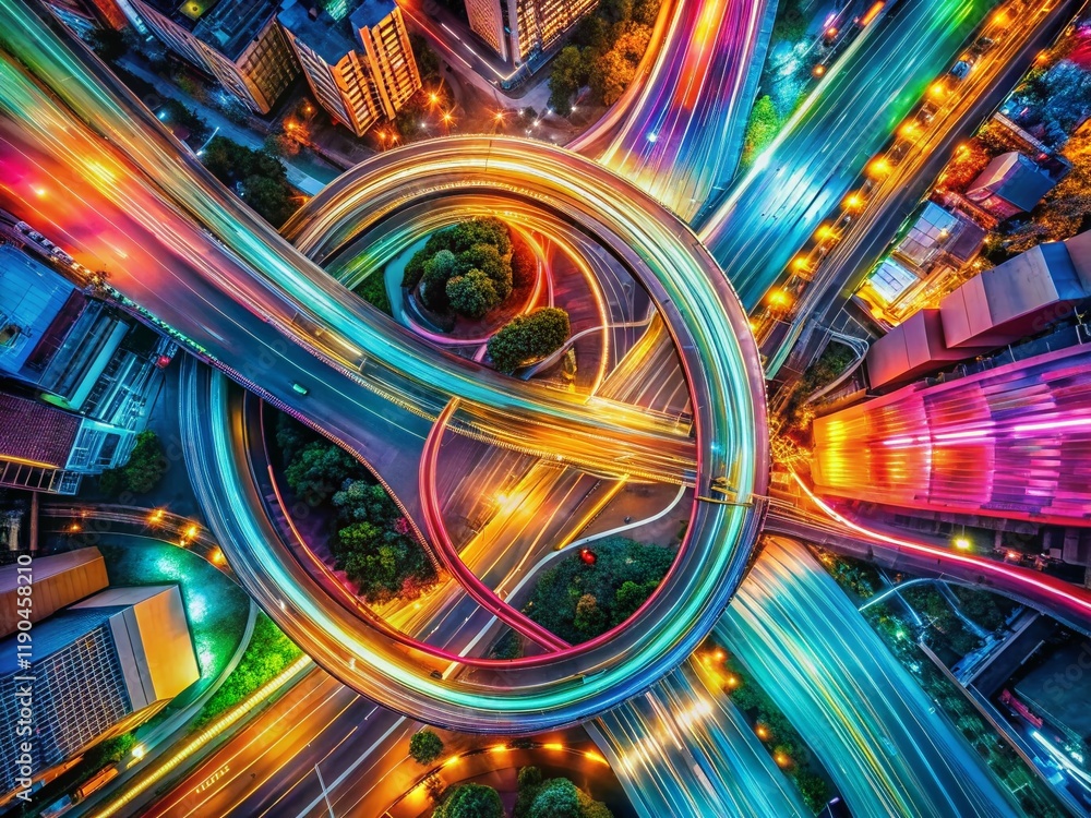 Poster abstract quantum data symphony: vibrant drone aerial view of dynamic digital information patterns