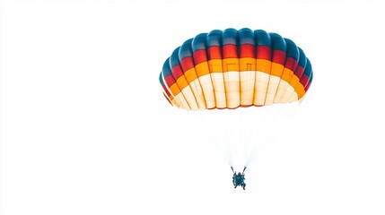 Obraz premium Colorful parachute descending against a clear white sky.