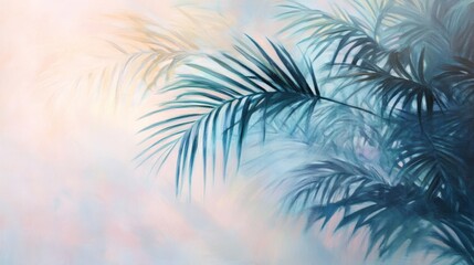 Obraz premium Soft, dreamy teal palm fronds against a pastel sunrise.