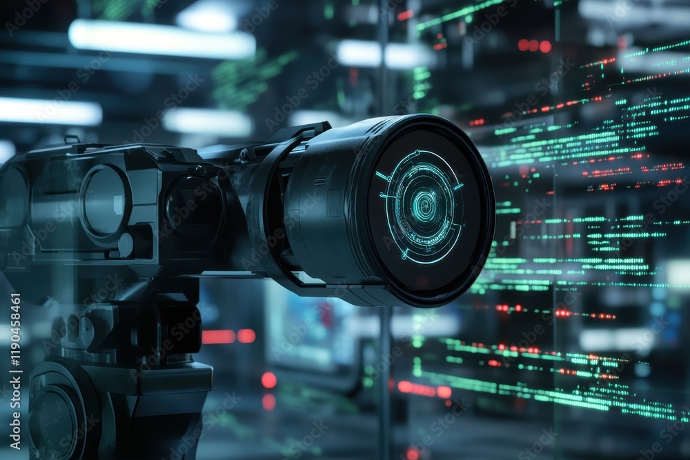 Poster modern camera equipment captures digital data in high-tech laboratory setting