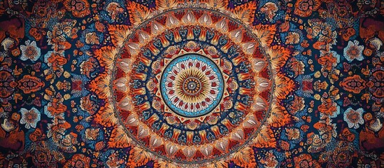 Intricate mandala design with vibrant colors and symmetrical patterns.