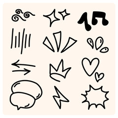 Set of grunge emo doodle elements