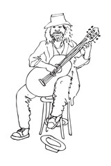 old man playing guitar, simple vector illustration at white background