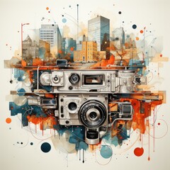 Obraz premium Vintage 1960s Cityscape with Retro Gray Print Art Poster