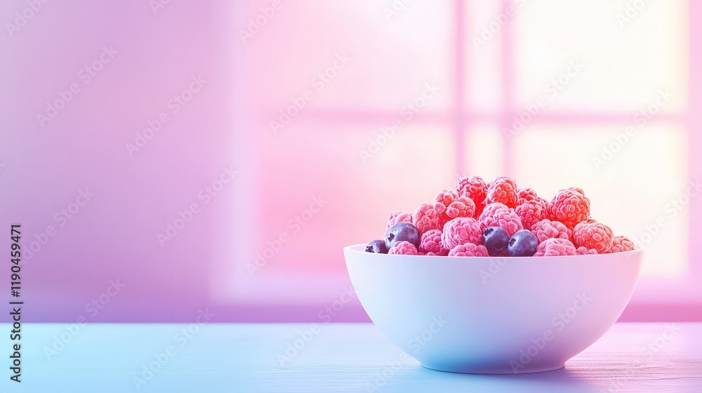 Poster a protein-enriched smoothie bowl displayed on a soft gradient background.