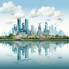 Fototapeta premium Minimalistic illustration of Singapore's iconic skyline in a modern style