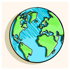 Planet Earth icon Earth day doodle drawing style
