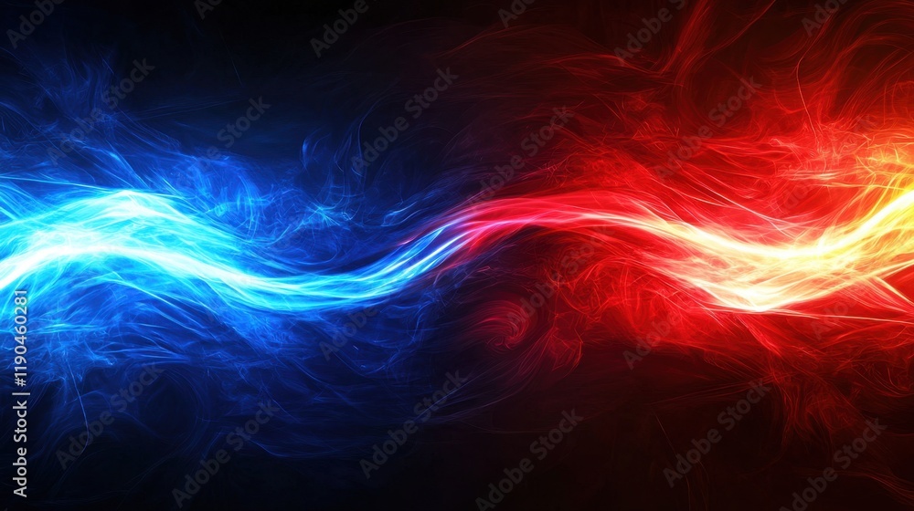 Poster dynamic swirls of blue and red light create a vibrant abstract background for various creative proje