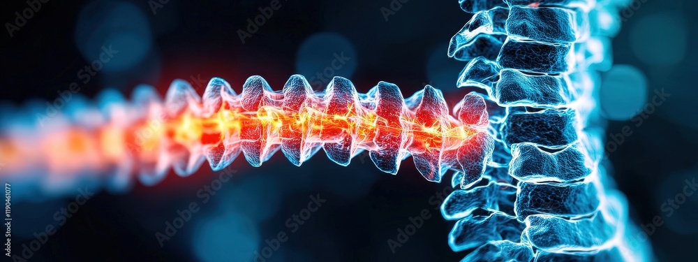 Poster a side view of the spine highlighted with areas affected by upper cross syndrome.