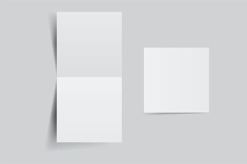 Square open Leaflet, bi fold mockup template .Blank paper, thank you card, notecards, note paper, greeting card, wedding invitation, postcard, brochure or creative work for presentation of design
