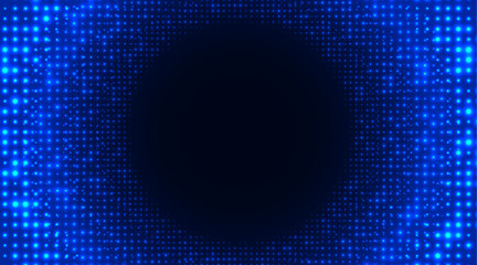 Blue glowing grid with a radiant effect, forming a dark circle in the center.