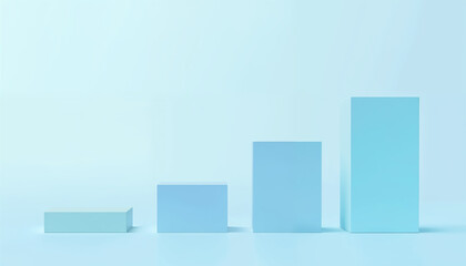 Fototapeta premium podium cubes lined up from lowest to highest, clean background, business concept background, mockup, template, or podium, achievement, graph, chart, step by step.
