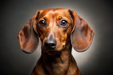 Adorable Brown Dachshund Dog on Gray Background - Pet Photography Stock Image