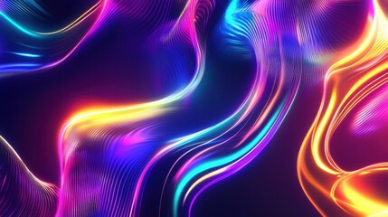 Fototapeta premium Neon color abstract waves background. Futuristic blue, pink, purple, orange, yellow curve lines backdrop. Luxury colorful swirl pattern. Elegant modern design element