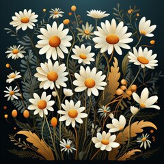 Vector Illustration of a Chamomile Flower in Flat Style with White Petals