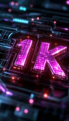 Fototapeta premium Glowing 1K Symbol, Representing One Thousand, on a Futuristic Circuit Board. 3D Illustration.