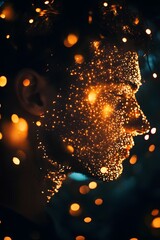 Obraz premium Glowing Man Sparkles Abstract Portrait Night Lights