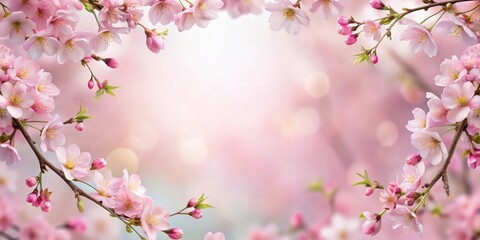 Fototapeta premium Delicate Pink Blossoms Frame a Soft, Dreamy Background Perfect for Springtime Designs