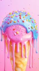 Bright and Colorful Dripping Ice Cream Cone Design for Summer Treats