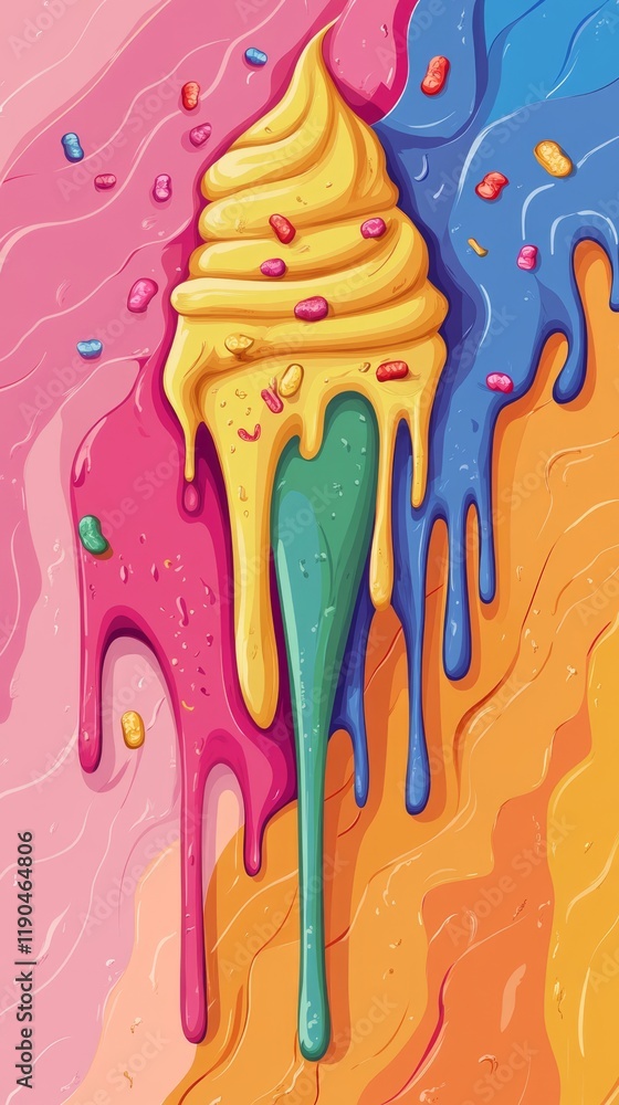 Poster Colorful Dynamic Ice Cream Design with Dripping Patterns
