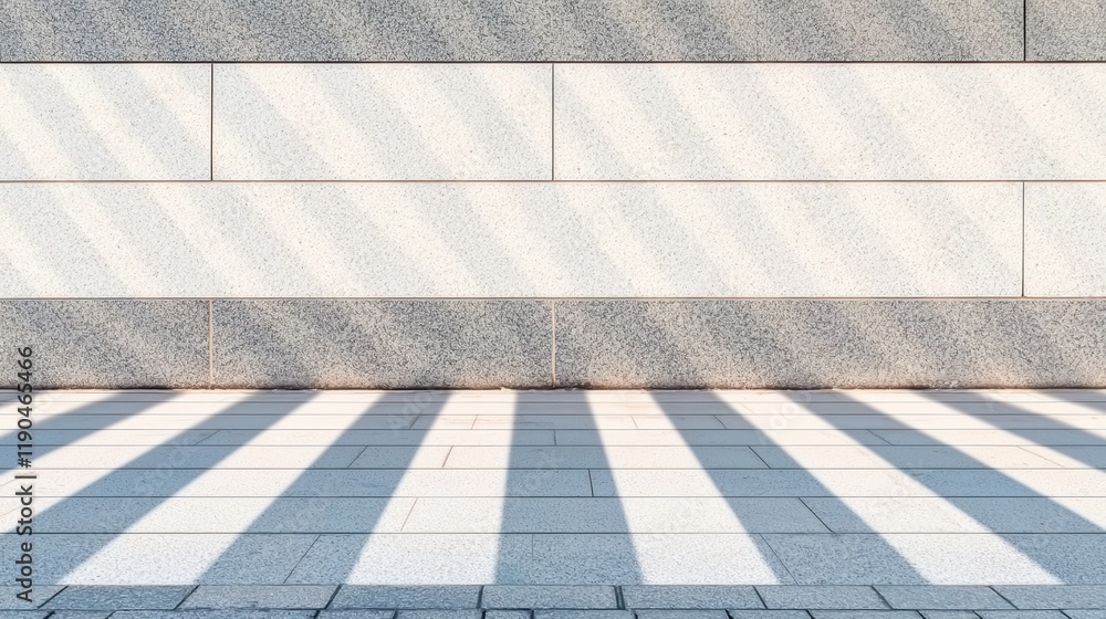 Poster sunlight and shadow patterns on modern stone wall and pavement