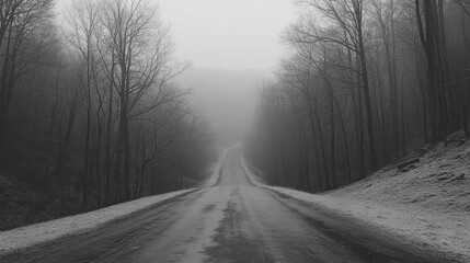 Obraz premium Misty Mountain Road: A Monochromatic Winter Scene