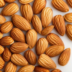 Fototapeta premium Assorted Almonds on White Surface Delicious Nutty Snack Background