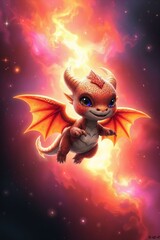 Adventurous Baby Dragon in Cosmic Space