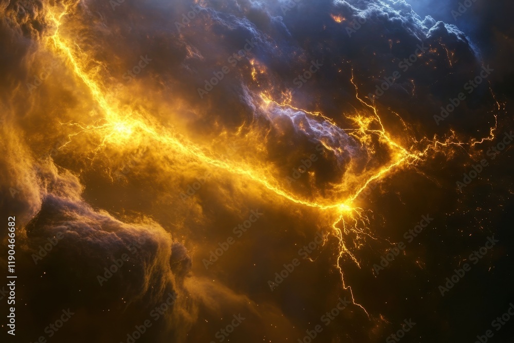 Aufkleber visual display of lightning in a dark stormy sky with vibrant colors and dynamic patterns