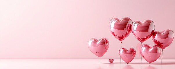 Fototapeta premium Pink Heart Balloons: A Romantic, Minimalist Display