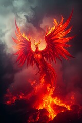 Fototapeta premium Dark Fairy Tale: Flaming Phoenix of Destruction