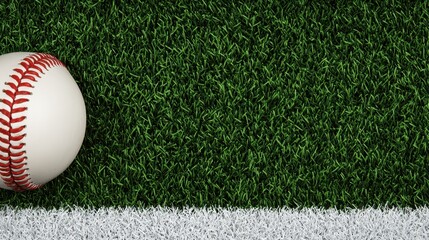 Baseball on Artificial Grass Field with White Line Marking