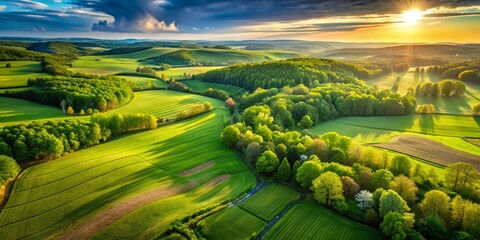 Aerial Drone Shot: Lush Green Landscape with Blank Space for Earth Day Message