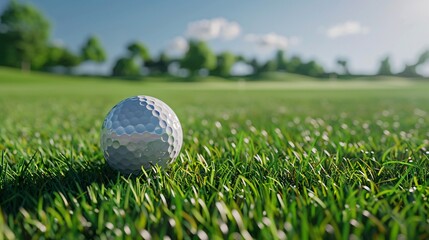Fototapeta premium A golf ball is sitting on the grass