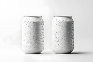 Minimalist mockup of two aluminum cans, one with matte surface, fresh and cool design