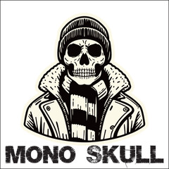 Black White illustration vector graphic of Football fans ultras hooligan wear white scarf design for logo, t-shirt, etc