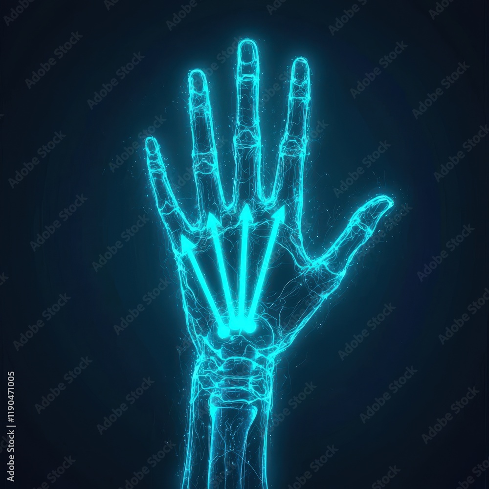 Poster a symbolic glowing hand with arrows showing recovery progress.
