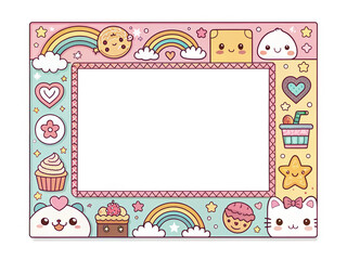 Design, photo frame, cover, border, card, cute cartoon pattern pixel art, beautiful, illustration background