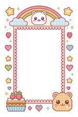 Fototapeta premium Design, photo frame, cover, border, card, cute cartoon pattern pixel art, beautiful, illustration background