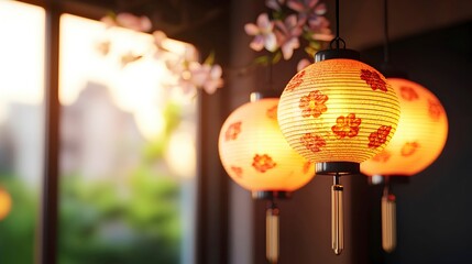 Obraz premium Beautiful Japanese Lanterns in Soft Evening Light