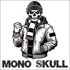 Black White illustration vector graphic of Football fans ultras hooligan wear white scarf design for logo, t-shirt, etc