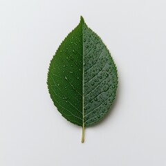 Fresh Green Leaf with Water Drops on Surface Showing Natural Beauty