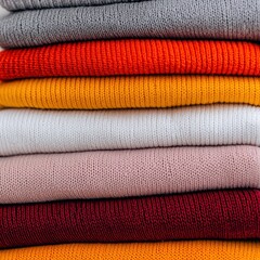 Colorful Stack of Soft Knit Sweaters in Various Yarn Textures