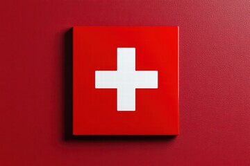 Fototapeta premium Red and White First Aid Symbol on Red Background for Medical Use