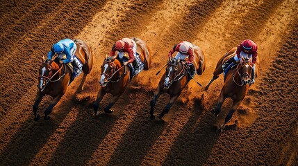 Aerial View of Intense Horse Race