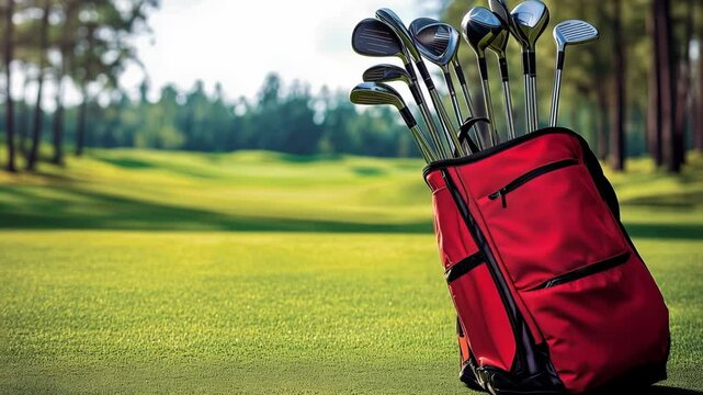 Golf clubs on golf course ball caddie outdoor golfing
