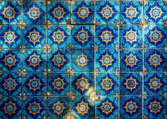 Aerial View Abstract Geometric Blue Tile Wall Texture Background