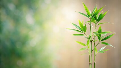 Naklejka premium Serene Bamboo Shoots with Soft-Focus Background Ideal for Wellness and Nature Themes